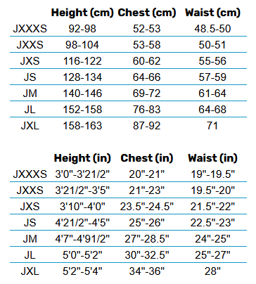 2025 Gill Juniors 0 Size Chart